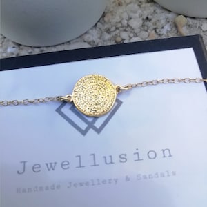 Phaistos Coin Bracelet, Sterling Silver Bracelet, Disc Bracelet, Labyrinth Bracelet, Ancient Greek, Coin Bracelet, Minimalistic Jewell