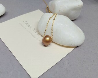 Solid Gold Pink Pearl Necklace