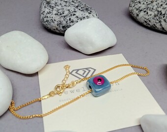 Purple Evil Eye Cube Bracelet