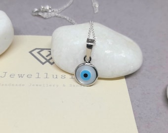 Solid Gold Round Evil Eye Necklace