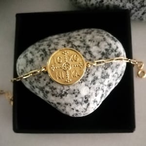 14k Gold Filled Constantine Coin Bracelet: Christian Paperclip Chain