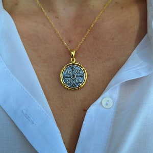 Constantinato Mix Colored, Constantinato Necklace with Outline, ICXC Necklace, Byzantine Cross, Double Sided Pendant, Christian, Religious