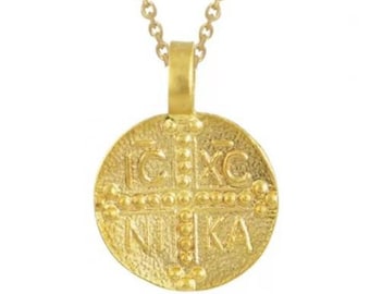 Gold Christian Necklace/Solid Gold Constantinto/Byzantine Cross Necklace/Ancient Coin/Saint Helen &  Constantine Pendant/ICXN Necklace