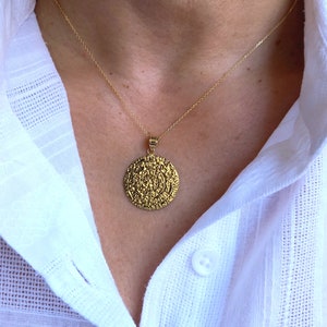 Solid Gold Phaistos Disc, Ancient Greek Coin Pendant, Cretan Jewelry, Floating Necklace, Phaistos Disc Double Sided