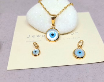 Solid Gold Round Evil Eye Necklace