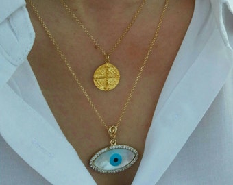 Set of Large Evil Eye and Christian Necklace