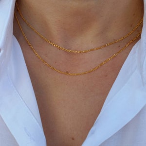 Figaro Kette, 14k Gold Filled, überlagerte Halskette, lange Halskette, doppelte Figaro-Kette, zierliche Halskette, Geschenk für sie, minimalistisch
