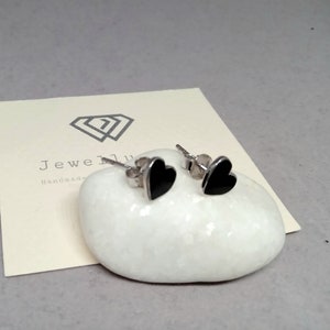 Sterling Silver Heart Stud Earrings: Turquoise, Gold, or Black