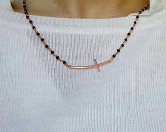 Sideways Cross Rosary Necklace