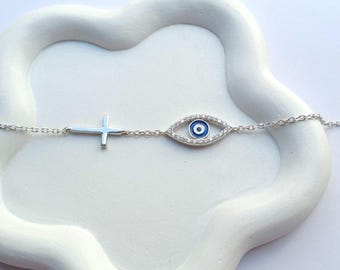 Large Evil Eye Cross Bracelet