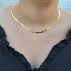 14k Solid Gold Snake Chain Necklace: Delicate Herringbone Layering