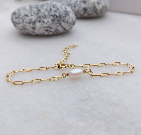 アクセサリー Baroque pearl & joint chain bracelet Baroque Pearl Bracelet, 18k Gold Filled Pearl Metal Chain