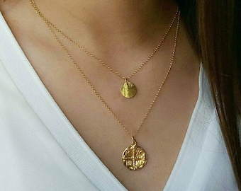 Layered Gold Plated Christian&Disk Necklaces Set