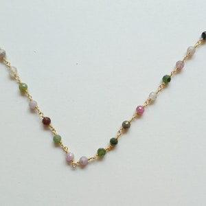 Multi-Color Tourmaline Rosary Choker: 14k Gold Plated Necklace
