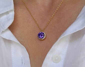 Purple Floating Diamond Necklace