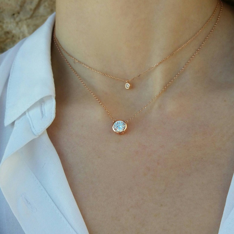 Tiny Floating CZ Necklace Single Diamond Choker Available in Etsy