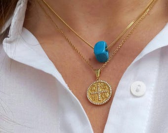 Layered Turquoise Cube&CZ Constantinato Set
