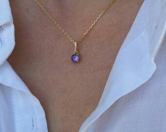 Amethyst Floating Diamond Necklace