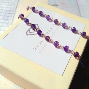 Amethyst Necklace, Purple Rosary, Beaded Necklace, Sterling Silver, Bridesmaid Gift, Rosary Necklace, Gemstone Beaded Choker,New Year&#39;s Gift