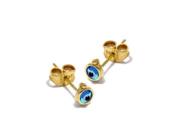 14k Gold Plated Evil Eye Stud Earrings: Murano Glass