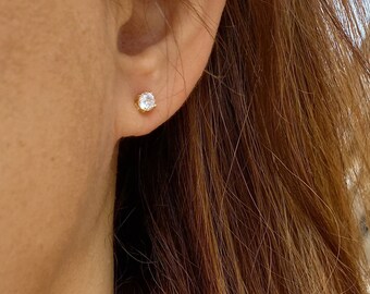 Solid Gold CZ Stud Earrings