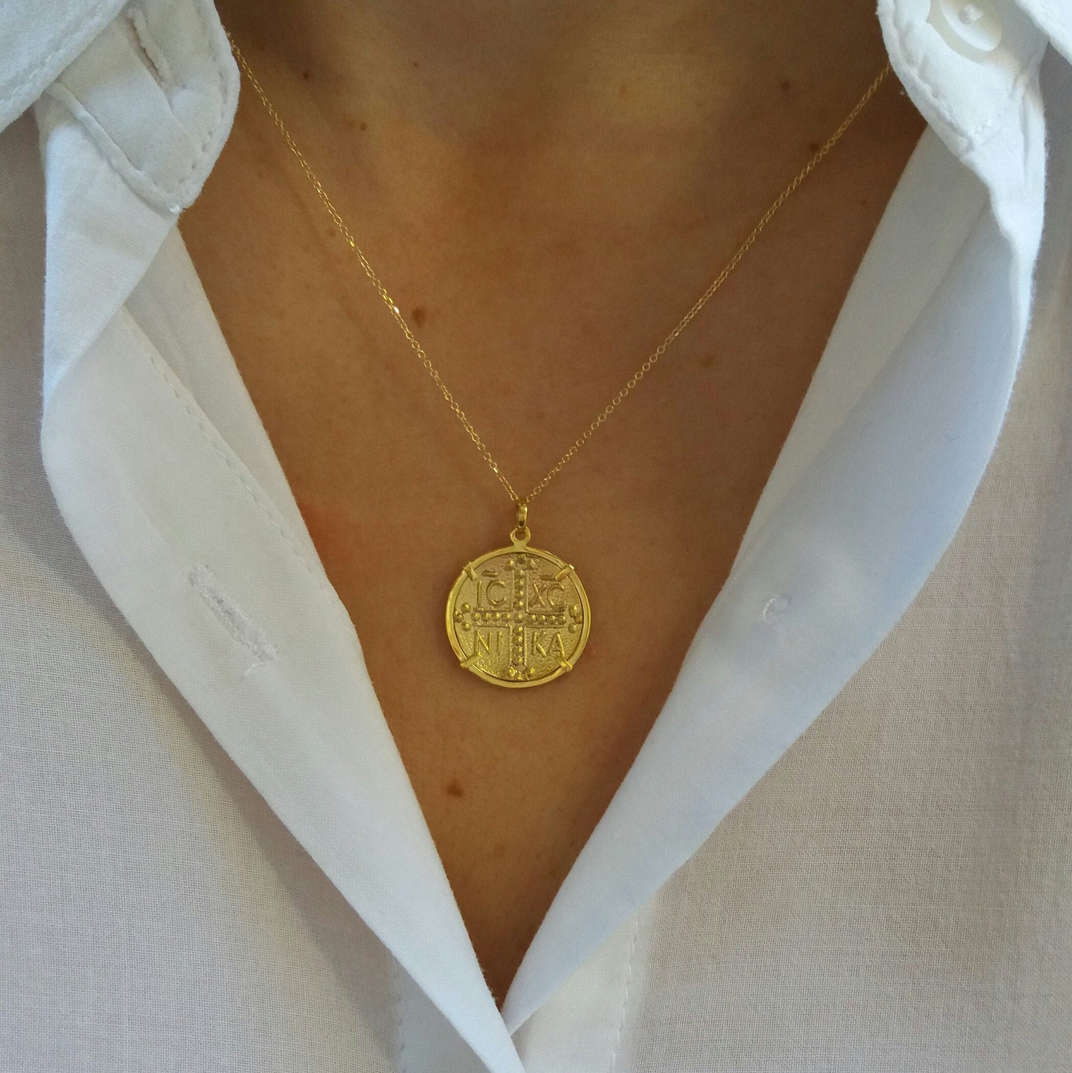 14k Gold Necklace Greek Orthodox Cross Solid Gold Etsy