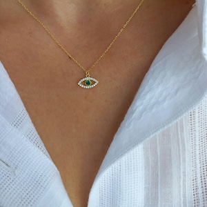 Emerald Evil Eye Necklace: 14k Gold Filled Greek Jewelry