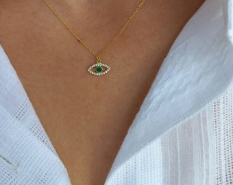 Emerald Evil Eye Necklace