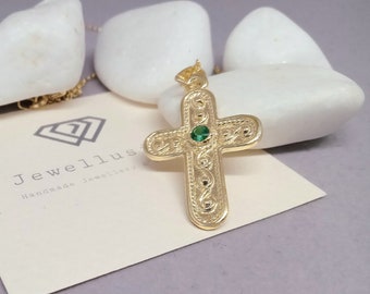 Emerald Byzantine Cross Necklace