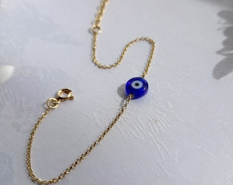 Blue Evil Eye Bracelet, Gold Plated