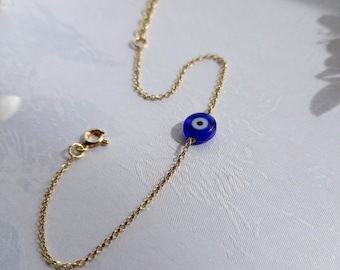 Blue Evil Eye Bracelet, Tiny Evil Eye Bracelet, Crystal Bracelet, Lucky Charm, Gold Plated Chain Evil Eye, Minimalist, Mother's Day Gift