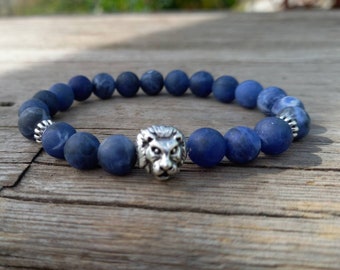 Lion Men's Bracelet with Sodalite Gemstones