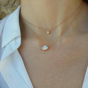 CZ Diamond Rose Gold Filled Necklace Set: Dainty Floating Pendants