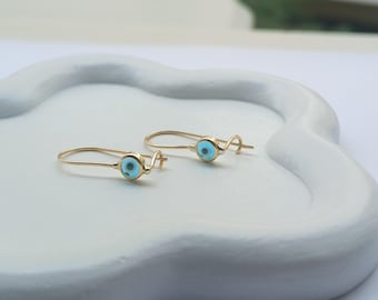 Solid Gold Evil Eye Earrings