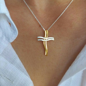 KASFREE Dainty Cross Necklace For Women & Men - Adjustable Chain With Cubic Zirconia (Silver, Gold, Pink) - View #7