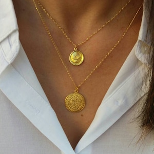 Gold Layered Necklace Set: Evil Eye & Phaistos Disc Pendants