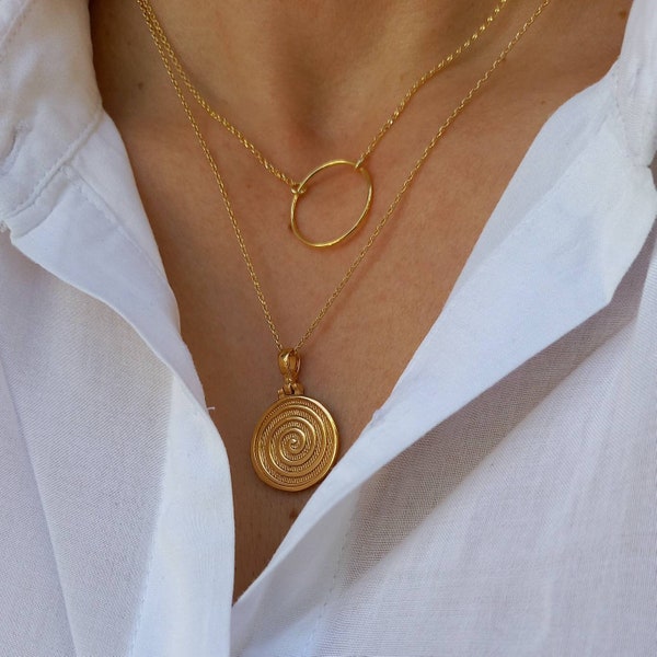 Spiral Necklace Set, Circle of Life Necklace, Long Layered Necklace, Labyrinth Jewel, Journey of Life, Snake Necklace, Unisex Pendant