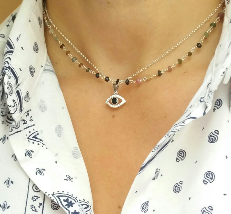 Evil Eye Necklace Set Black Onyx Rosary Necklace Layered Etsy
