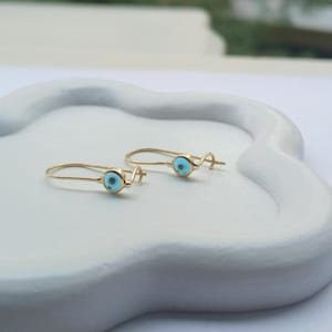 Evil Eye Earrings, Blue  Earrings, Minimalist, Handmade Jewelry, 14K Gold Filled, Greek Jewelry, Silver Earrings, Hook Earrings, Summer Gift