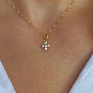 Dainty Gold Plated Cross Pendant Necklace with Cubic Zirconia