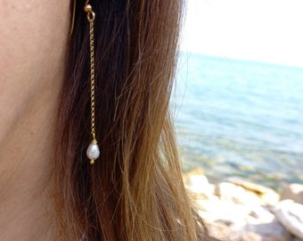 Long Pearl Rosary Earrings