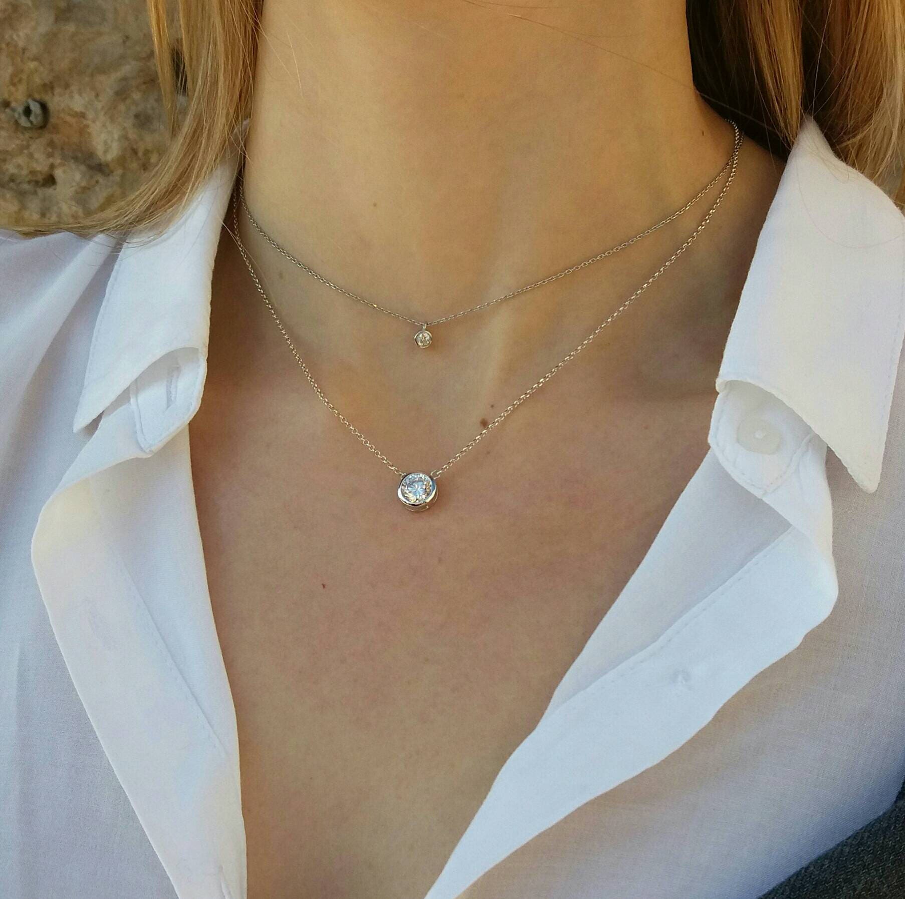 Tiny Floating CZ Necklace Single Diamond Choker Available in | Etsy