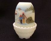 Fenton Lime Satin Winter Scene Fairy Lamp Light E-148