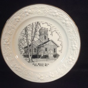 Vintage Eleazer Methodist Church, Greene County Ohio Souvenir Plate, Homer Laughlin E2419