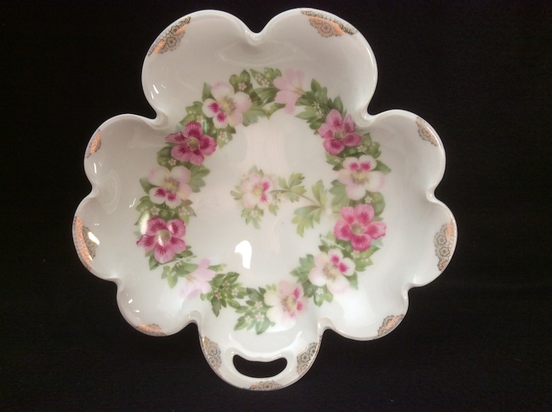 Vintage Bavaria Clover and Roses Bonbon Dish E396