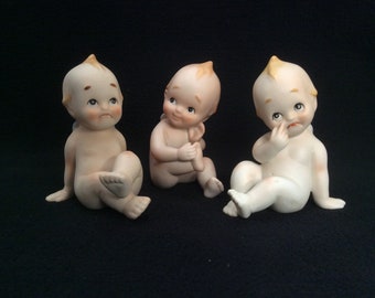 Vintage Set of 3 Bisque Porcelain Kewpie Doll Figures E2650