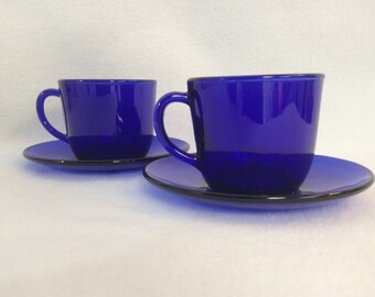 Vintage Pair Cobalt Blue Teacup and Saucer Sets E2525