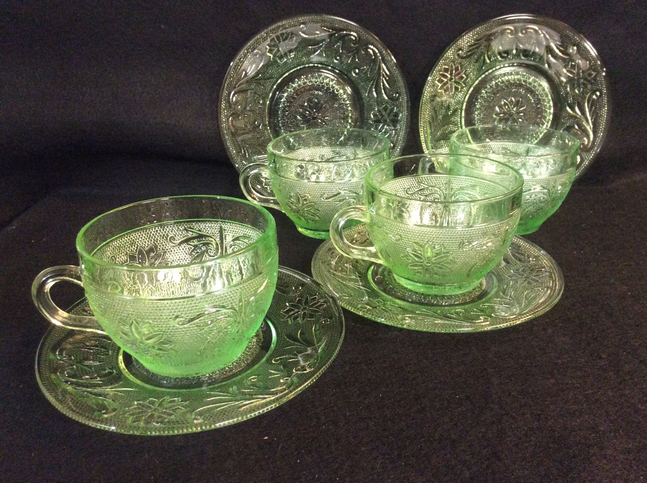 Vintage Tiara Sandwich Glass Chantilly Green Set of 4 8 Etsy