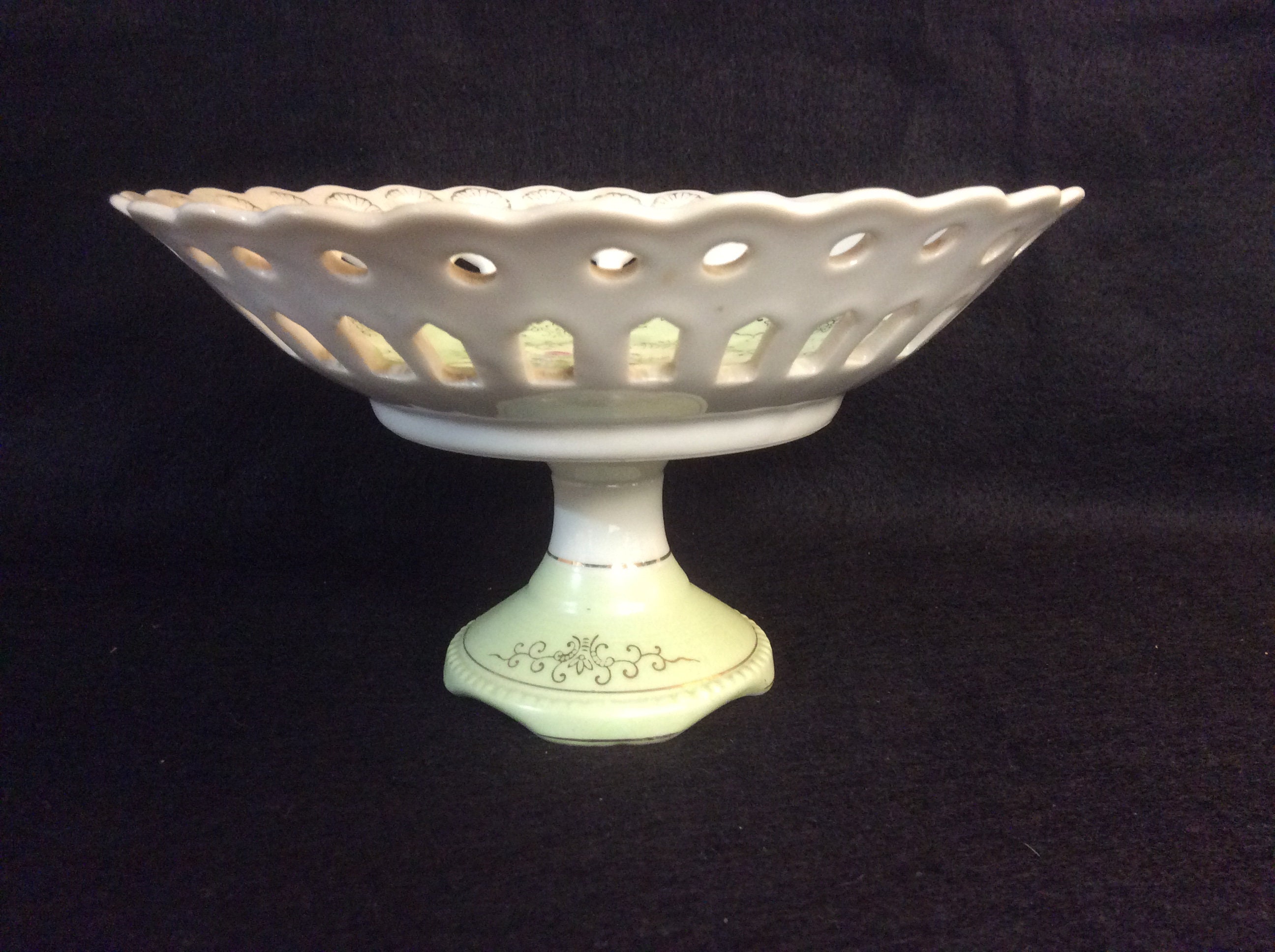 Vintage Betson Hand Painted Porcelain Open Lace Pedestal Etsy