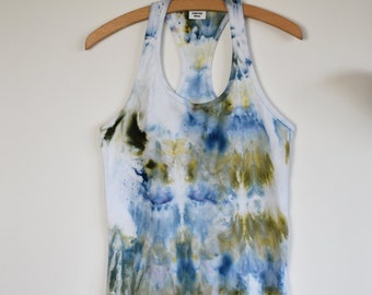 Hand-Dyed/Tie-Dye Women's Tank Top/Indigo-Moss